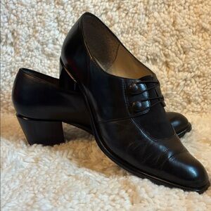 Jennifer Moore Vintage Black Women's “Gately” Leather Shoes with Button Detail